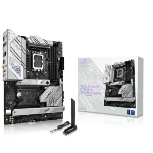 ASUS ROG Strix B760-A Gaming WiFi Intel B760 (13th and 12th Gen) LGA 1700 white ATX motherboard, 12 + 1 power stages, DDR5, PCIe 5.0,three M.2 slots, WiFi 6E, USB 3.2 Gen 2×2 Type-C, and Aura Sync RGB Gaming Motherboard