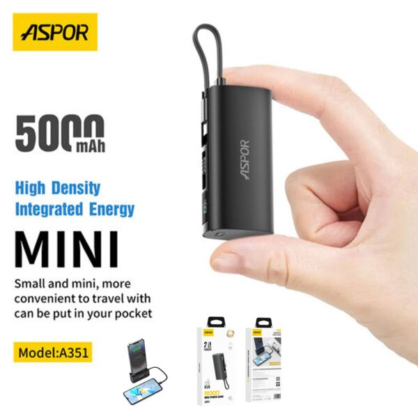 Aspor A352 2 Type-C Flexible Portable Mini 5000mah Power Bank