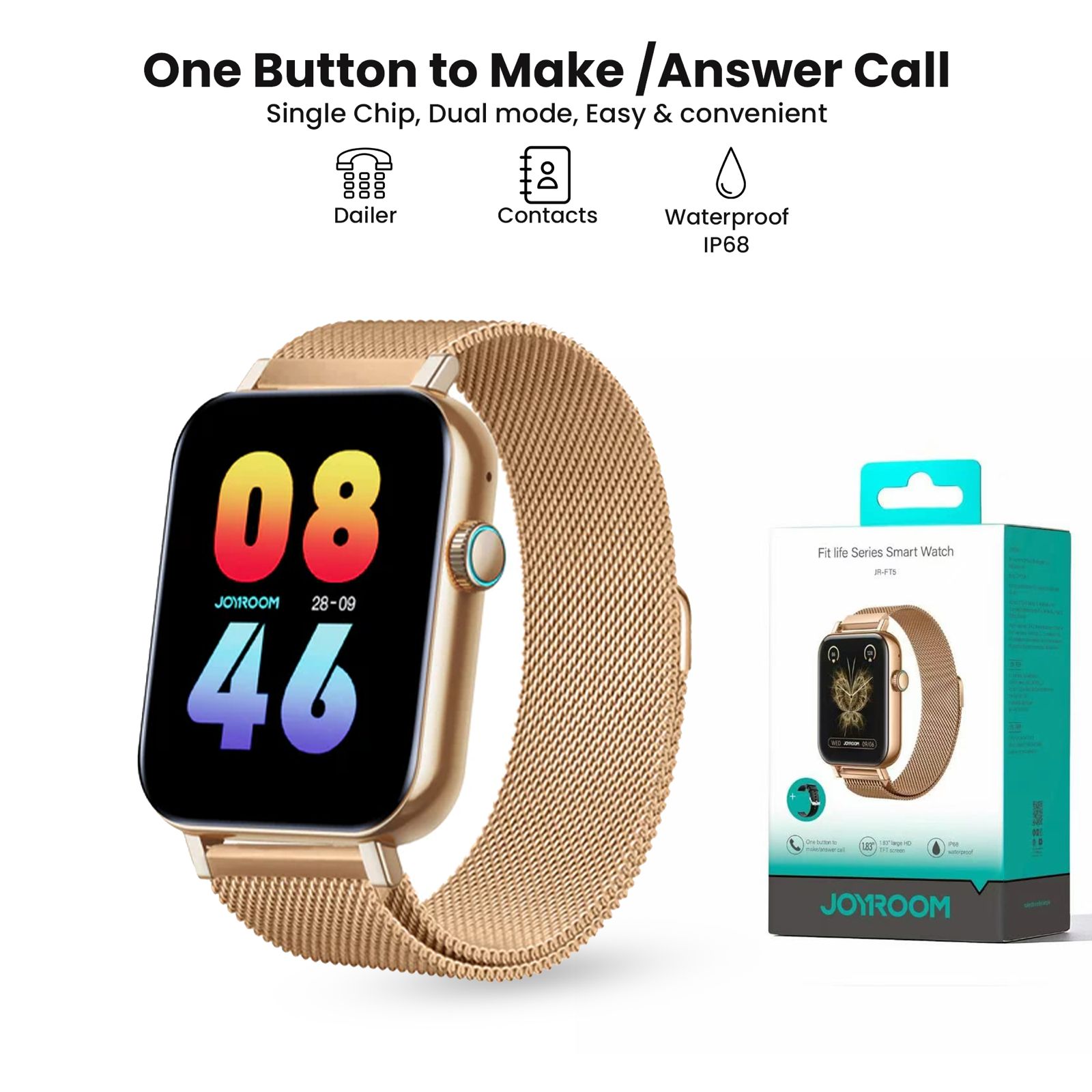 Joyroom-Ft5 Pro Fit-Life Series Smart Watch (Answer/Make Call)- With Smart-Time Pro App Roze Gold