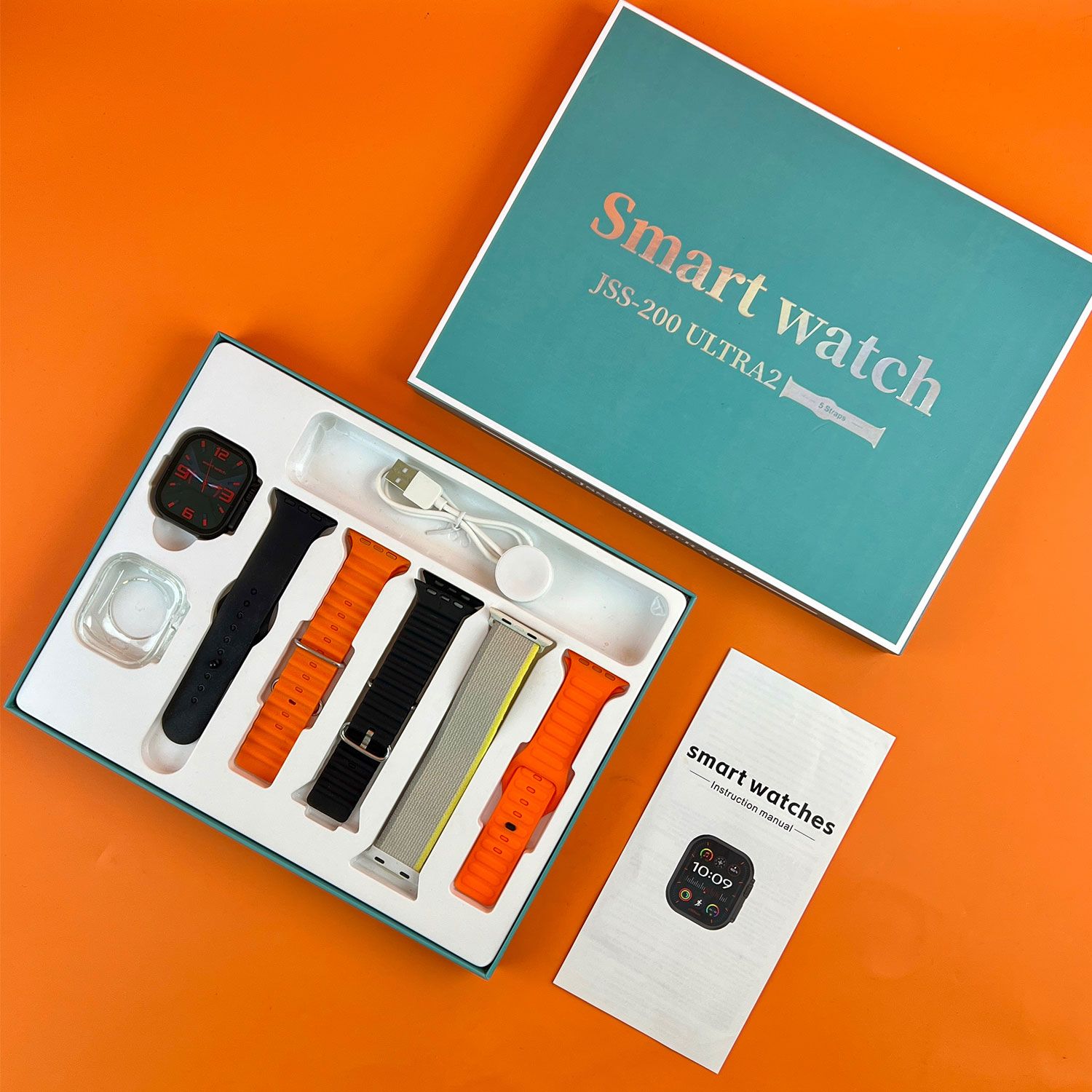 JSS-200 ULTRA2 5 STRAPS + 1 SILICONE CASE2.0 INCH BT CALL SMART WATCH WITH MAGNETIC CHARGER HRYFINE APP