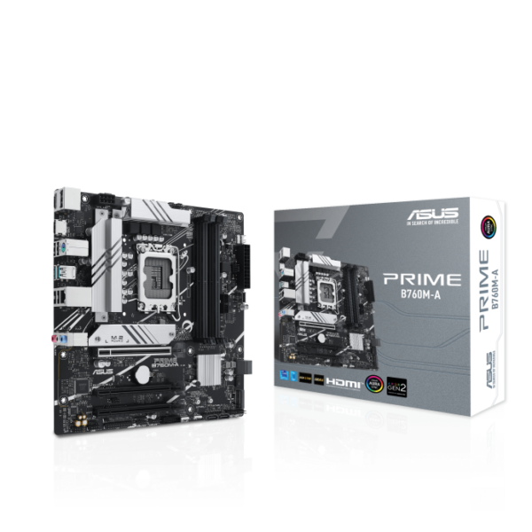 Intel® B760 (LGA 1700) mATX motherboard with PCIe 4.0, DDR5, two M.2 slots, Realtek 2.5Gb Ethernet, DisplayPort, Dual HDMI™, SATA 6 Gbps, rear USB 3.2 Gen 2, front USB 3.2 Gen 1 Type-C®, Aura Sync