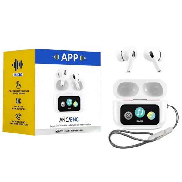 A9 Pro App Anc/enc Display Touch Control Bt 5.4 Wireless Earbuds With Zwsvibe App Black